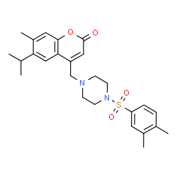 ChemSpider 2D Image | 4-({4-[(3,4-Dimethylphenyl)sulfonyl]-1-piperazinyl}methyl)-6-isopropyl-7-methyl-2H-chromen-2-one | C26H32N2O4S