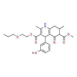 ChemSpider 2D Image | 6-Methyl 3-(2-propoxyethyl) 4-(3-hydroxyphenyl)-2,7-dimethyl-5-oxo-1,4,5,6,7,8-hexahydro-3,6-quinolinedicarboxylate | C25H31NO7
