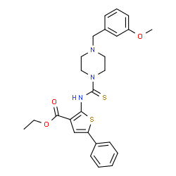 ChemSpider 2D Image | Ethyl 2-({[4-(3-methoxybenzyl)piperazin-1-yl]carbothioyl}amino)-5-phenylthiophene-3-carboxylate | C26H29N3O3S2