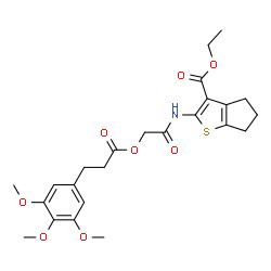 ChemSpider 2D Image | Ethyl 2-[({[3-(3,4,5-trimethoxyphenyl)propanoyl]oxy}acetyl)amino]-5,6-dihydro-4H-cyclopenta[b]thiophene-3-carboxylate | C24H29NO8S