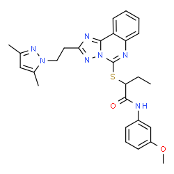 ChemSpider 2D Image | 2-({2-[2-(3,5-Dimethyl-1H-pyrazol-1-yl)ethyl][1,2,4]triazolo[1,5-c]quinazolin-5-yl}sulfanyl)-N-(3-methoxyphenyl)butanamide | C27H29N7O2S