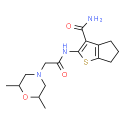 ChemSpider 2D Image | 2-{[(2,6-Dimethyl-4-morpholinyl)acetyl]amino}-5,6-dihydro-4H-cyclopenta[b]thiophene-3-carboxamide | C16H23N3O3S