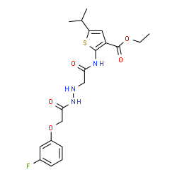 ChemSpider 2D Image | Ethyl 2-[({2-[(3-fluorophenoxy)acetyl]hydrazino}acetyl)amino]-5-isopropyl-3-thiophenecarboxylate | C20H24FN3O5S