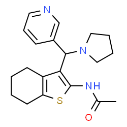 ChemSpider 2D Image | N-{3-[3-Pyridinyl(1-pyrrolidinyl)methyl]-4,5,6,7-tetrahydro-1-benzothiophen-2-yl}acetamide | C20H25N3OS