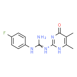 ChemSpider 2D Image | Amino-N-(5,6-dimethyl-4-oxo-1,4-dihydro-2-pyrimidinyl)[(4-fluorophenyl)amino]methaniminium | C13H15FN5O