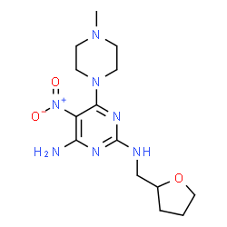 ChemSpider 2D Image | 6-(4-Methyl-1-piperazinyl)-5-nitro-N~2~-(tetrahydro-2-furanylmethyl)-2,4-pyrimidinediamine | C14H23N7O3