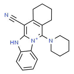 ChemSpider 2D Image | 6-Cyano-11-(1-piperidinyl)-7,8,9,10-tetrahydro-5H-[3,1]benzimidazo[1,2-b]isoquinolin-12-ium | C21H23N4