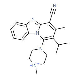 ChemSpider 2D Image | 4-(4-Cyano-2-isopropyl-3-methylpyrido[1,2-a]benzimidazol-1-yl)-1-methylpiperazin-1-ium | C21H26N5
