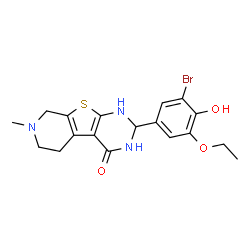 ChemSpider 2D Image | 2-(3-Bromo-5-ethoxy-4-hydroxyphenyl)-7-methyl-2,3,5,6,7,8-hexahydropyrido[4',3':4,5]thieno[2,3-d]pyrimidin-4(1H)-one | C18H20BrN3O3S