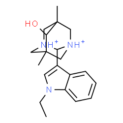 ChemSpider 2D Image | 2-(1-Ethyl-1H-indol-3-yl)-6-hydroxy-5,7-dimethyl-1,3-diazoniatricyclo[3.3.1.1~3,7~]decane | C20H29N3O