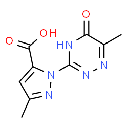 ChemSpider 2D Image | 3-Methyl-1-(6-methyl-5-oxo-2,5-dihydro-1,2,4-triazin-3-yl)-1H-pyrazole-5-carboxylic acid | C9H9N5O3