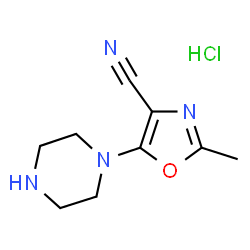 ChemSpider 2D Image | 2-Methyl-5-(1-piperazinyl)-1,3-oxazole-4-carbonitrile hydrochloride (1:1) | C9H13ClN4O