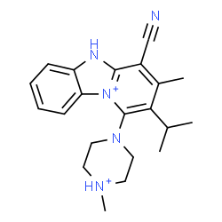 ChemSpider 2D Image | 4-Cyano-2-isopropyl-3-methyl-1-(4-methylpiperazin-4-ium-1-yl)-5H-pyrido[1,2-a][3,1]benzimidazol-10-ium | C21H27N5
