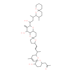 ChemSpider 2D Image | 1-[5-Hydroxy-8-(4-{8'-hydroxy-6'-[1-hydroxy-3-(3-methyl-1,7-dioxaspiro[5.5]undec-2-yl)butyl]-7'-methyleneoctahydro-3H,3'H-spiro[furan-2,2'-pyrano[3,2-b]pyran]-5-yl}-3-buten-2-yl)-10-methyl-1,7-dioxasp
iro[5.5]undec-10-en-2-yl]acetone | C43H66O11
