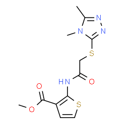 ChemSpider 2D Image | Methyl 2-({[(4,5-dimethyl-4H-1,2,4-triazol-3-yl)sulfanyl]acetyl}amino)-3-thiophenecarboxylate | C12H14N4O3S2