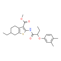 ChemSpider 2D Image | Methyl 2-{[2-(3,4-dimethylphenoxy)butanoyl]amino}-6-ethyl-4,5,6,7-tetrahydro-1-benzothiophene-3-carboxylate | C24H31NO4S