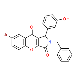 ChemSpider 2D Image | 2-Benzyl-7-bromo-1-(3-hydroxyphenyl)-1,2-dihydrochromeno[2,3-c]pyrrole-3,9-dione | C24H16BrNO4