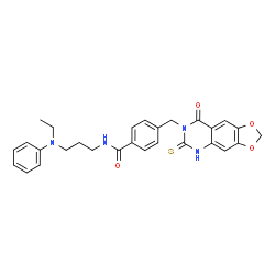 ChemSpider 2D Image | N-{3-[Ethyl(phenyl)amino]propyl}-4-[(8-oxo-6-thioxo-5,8-dihydro[1,3]dioxolo[4,5-g]quinazolin-7(6H)-yl)methyl]benzamide | C28H28N4O4S