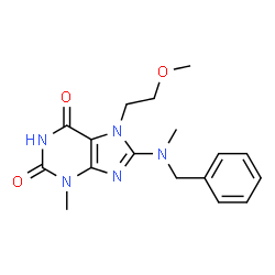ChemSpider 2D Image | 8-[Benzyl(methyl)amino]-7-(2-methoxyethyl)-3-methyl-3,7-dihydro-1H-purine-2,6-dione | C17H21N5O3