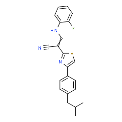 ChemSpider 2D Image | 3-[(2-Fluorophenyl)amino]-2-[4-(4-isobutylphenyl)-1,3-thiazol-2-yl]acrylonitrile | C22H20FN3S