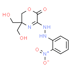 ChemSpider 2D Image | 5,5-Bis(hydroxymethyl)-3-[2-(2-nitrophenyl)hydrazino]-5,6-dihydro-2H-1,4-oxazin-2-one | C12H14N4O6