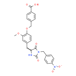 ChemSpider 2D Image | 4-[(2-Methoxy-4-{[1-(4-nitrobenzyl)-2,5-dioxo-4-imidazolidinylidene]methyl}phenoxy)methyl]benzoic acid | C26H21N3O8