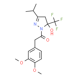 ChemSpider 2D Image | 2-(3,4-Dimethoxyphenyl)-1-[5-hydroxy-3-isopropyl-5-(trifluoromethyl)-4,5-dihydro-1H-pyrazol-1-yl]ethanone | C17H21F3N2O4