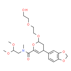 ChemSpider 2D Image | 4-(1,3-Benzodioxol-5-yl)-N-(2,2-dimethoxyethyl)-2-[2-(2-hydroxyethoxy)ethoxy]-N-methyl-3,4-dihydro-2H-pyran-6-carboxamide | C22H31NO9