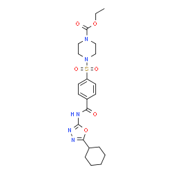 ChemSpider 2D Image | Ethyl 4-({4-[(5-cyclohexyl-1,3,4-oxadiazol-2-yl)carbamoyl]phenyl}sulfonyl)-1-piperazinecarboxylate | C22H29N5O6S