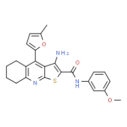 ChemSpider 2D Image | 3-Amino-N-(3-methoxyphenyl)-4-(5-methyl-2-furyl)-5,6,7,8-tetrahydrothieno[2,3-b]quinoline-2-carboxamide | C24H23N3O3S