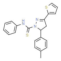 ChemSpider 2D Image | 5-(4-Methylphenyl)-N-phenyl-3-(2-thienyl)-4,5-dihydro-1H-pyrazole-1-carbothioamide | C21H19N3S2