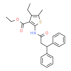 ChemSpider 2D Image | Ethyl 2-[(3,3-diphenylpropanoyl)amino]-4-ethyl-5-methyl-3-thiophenecarboxylate | C25H27NO3S
