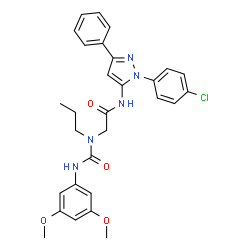 ChemSpider 2D Image | N-[1-(4-Chlorophenyl)-3-phenyl-1H-pyrazol-5-yl]-N~2~-[(3,5-dimethoxyphenyl)carbamoyl]-N~2~-propylglycinamide | C29H30ClN5O4