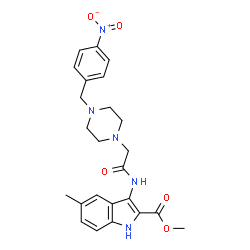 ChemSpider 2D Image | Methyl 5-methyl-3-({[4-(4-nitrobenzyl)-1-piperazinyl]acetyl}amino)-1H-indole-2-carboxylate | C24H27N5O5