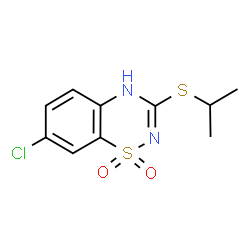 ChemSpider 2D Image | 7-Chloro-3-(isopropylsulfanyl)-2H-1,2,4-benzothiadiazine 1,1-dioxide | C10H11ClN2O2S2