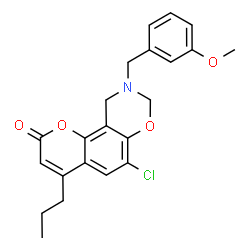 ChemSpider 2D Image | 6-Chloro-9-(3-methoxybenzyl)-4-propyl-9,10-dihydro-2H,8H-chromeno[8,7-e][1,3]oxazin-2-one | C22H22ClNO4