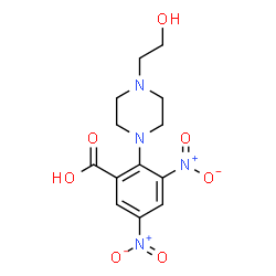 ChemSpider 2D Image | 2-[4-(2-Hydroxyethyl)-1-piperazinyl]-3,5-dinitrobenzoic acid | C13H16N4O7