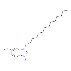 ChemSpider 2D Image | 1-[(Dodecyloxy)methyl]-6-methoxy-3-methyl-1H-3,1-benzimidazol-3-ium | C22H37N2O2