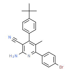 ChemSpider 2D Image | 2-Amino-6-(4-bromophenyl)-5-methyl-4-[4-(2-methyl-2-propanyl)phenyl]nicotinonitrile | C23H22BrN3