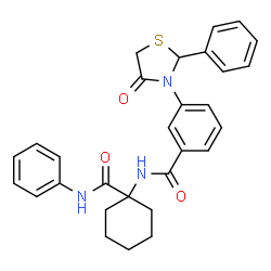 ChemSpider 2D Image | 3-(4-Oxo-2-phenyl-1,3-thiazolidin-3-yl)-N-[1-(phenylcarbamoyl)cyclohexyl]benzamide | C29H29N3O3S