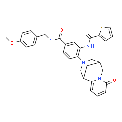 ChemSpider 2D Image | N-{5-[(4-Methoxybenzyl)carbamoyl]-2-(6-oxo-7,11-diazatricyclo[7.3.1.0~2,7~]trideca-2,4-dien-11-yl)phenyl}-2-thiophenecarboxamide | C31H30N4O4S