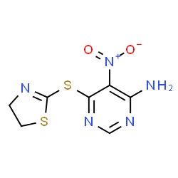 ChemSpider 2D Image | 6-(4,5-Dihydro-1,3-thiazol-2-ylsulfanyl)-5-nitro-4-pyrimidinamine | C7H7N5O2S2
