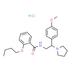 ChemSpider 2D Image | 2-Butoxy-N-[2-(4-methoxyphenyl)-2-(1-pyrrolidinyl)ethyl]benzamide hydrochloride (1:1) | C24H33ClN2O3