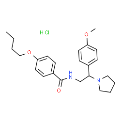ChemSpider 2D Image | 4-Butoxy-N-[2-(4-methoxyphenyl)-2-(1-pyrrolidinyl)ethyl]benzamide hydrochloride (1:1) | C24H33ClN2O3