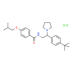ChemSpider 2D Image | 4-Isobutoxy-N-{2-[4-(2-methyl-2-propanyl)phenyl]-2-(1-pyrrolidinyl)ethyl}benzamide hydrochloride (1:1) | C27H39ClN2O2