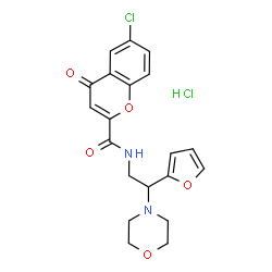 ChemSpider 2D Image | 6-Chloro-N-[2-(2-furyl)-2-(4-morpholinyl)ethyl]-4-oxo-4H-chromene-2-carboxamide hydrochloride (1:1) | C20H20Cl2N2O5