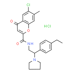 ChemSpider 2D Image | 6-Chloro-N-[2-(4-ethylphenyl)-2-(1-pyrrolidinyl)ethyl]-7-methyl-4-oxo-4H-chromene-2-carboxamide hydrochloride (1:1) | C25H28Cl2N2O3