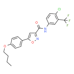 ChemSpider 2D Image | 5-(4-Butoxyphenyl)-N-[4-chloro-3-(trifluoromethyl)phenyl]-1,2-oxazole-3-carboxamide | C21H18ClF3N2O3