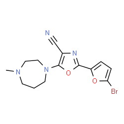 ChemSpider 2D Image | 2-(5-Bromo-2-furyl)-5-(4-methyl-1,4-diazepan-1-yl)-1,3-oxazole-4-carbonitrile | C14H15BrN4O2