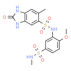 ChemSpider 2D Image | N-[2-Methoxy-5-(methylsulfamoyl)phenyl]-6-methyl-2-oxo-2,3-dihydro-1H-benzimidazole-5-sulfonamide | C16H18N4O6S2
